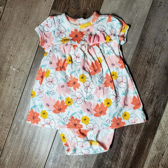 Carter's Child of Mine Coral & Pink Floral 2 in 1 Dress Size 3-6 Months - Picture 1 of 10